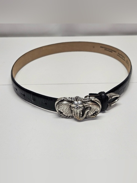 90s Brighton Elephant Belt Buckle Talbots Black Embossed Leather Belt Vintage main image 5
